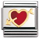 Nomination Classic - LOVE Edelstahl, Email und 18K-Gold (Getroffenes Herz ROT)