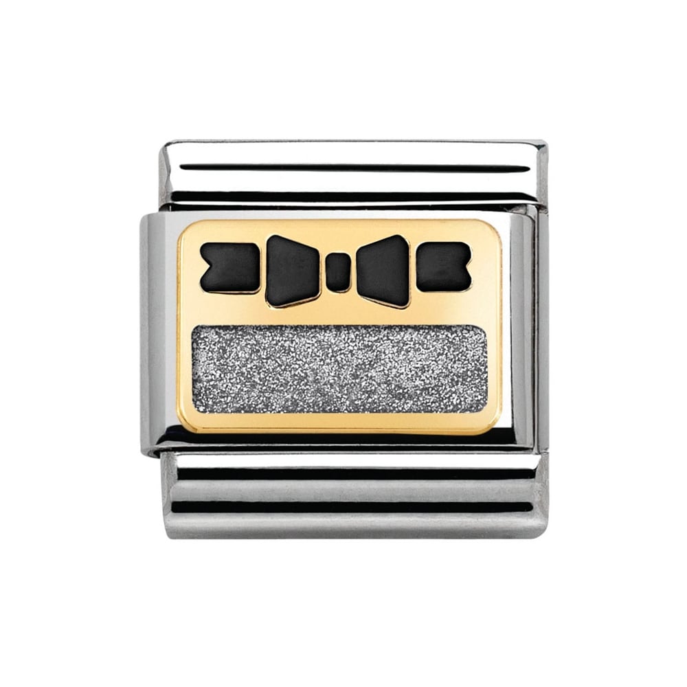 Nomination Classic - Emaille, Gold - Schwarze Schleife Silbernes Plättchen - 030280/46