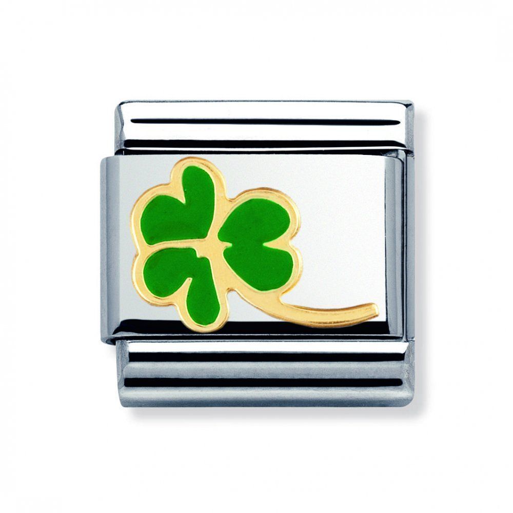 Nomination Classic - NATURE Edelstahl, Email und 18K-Gold (Kleeblatt mit Stiel)