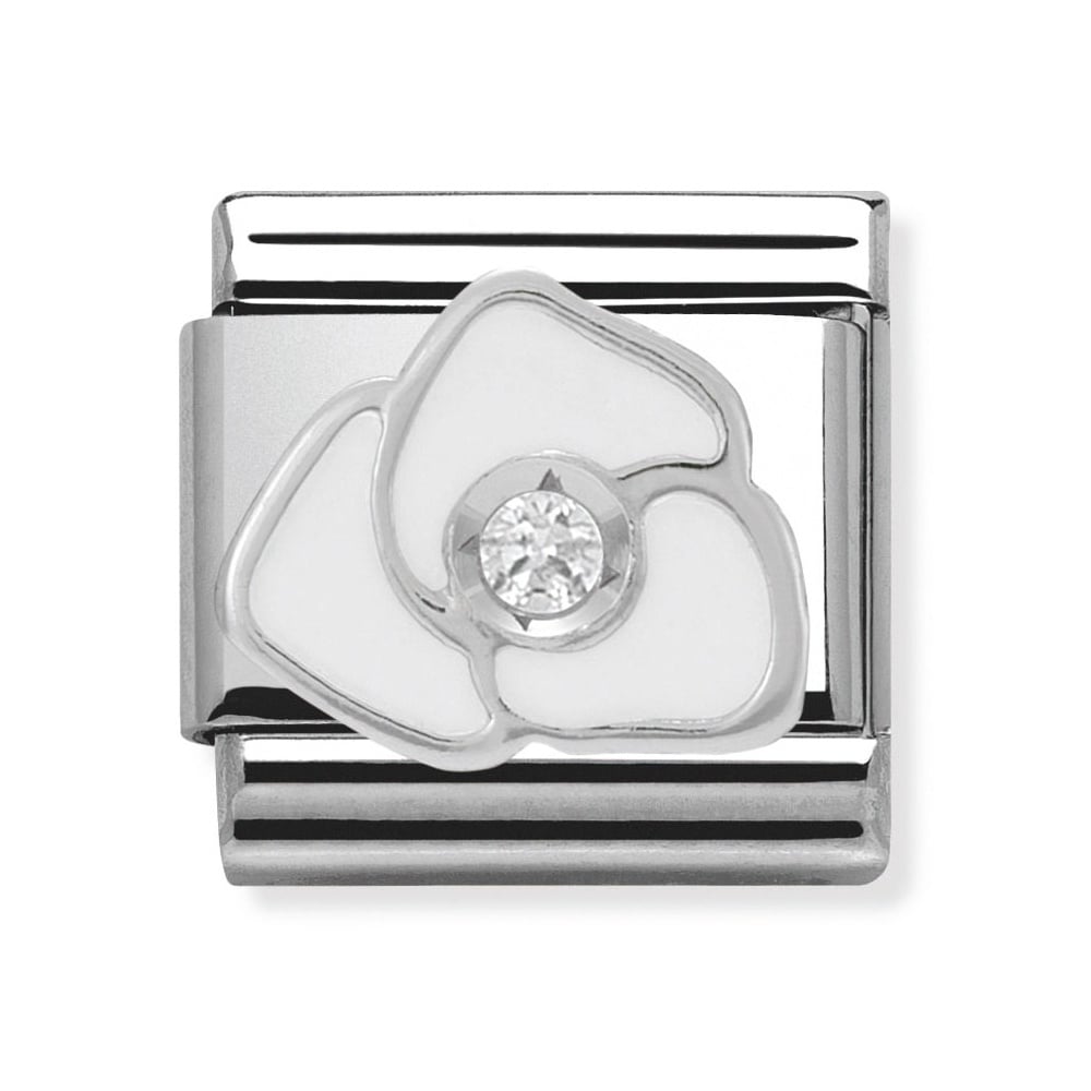 Nomination Classic - SilverShine aus Edelstahl mit 925er Silber, Email und Zirkonia - Rose Weiß - 330305/06