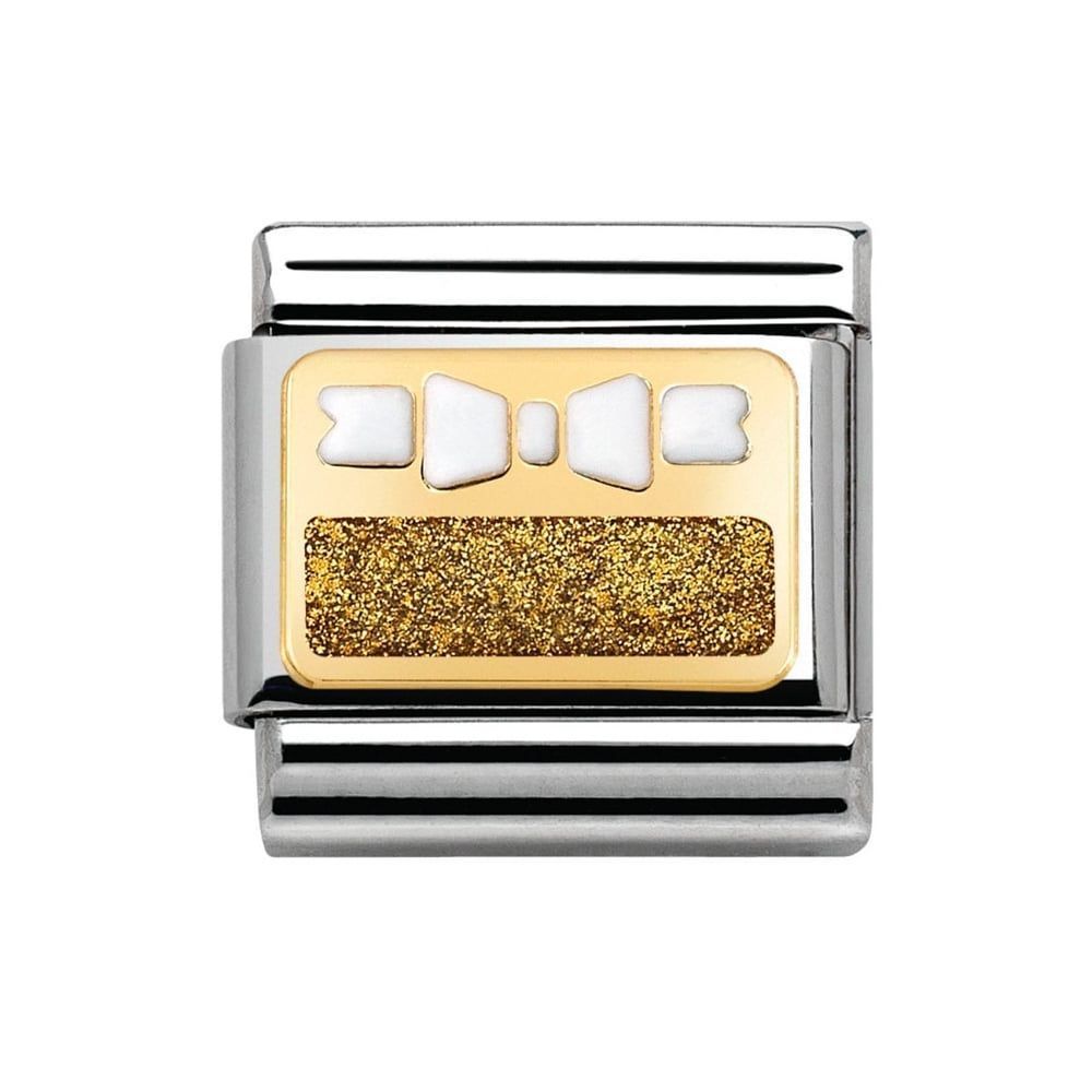 Nomination Classic - Emaille, Gold - Weiße Schleife Goldenes Plättchen - 030280/45