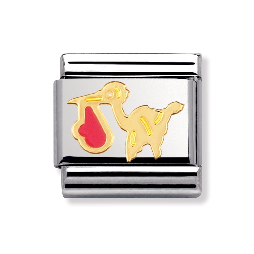 Nomination Classic - DAILY LIFE Edelstahl, Email und 18K-Gold (Storch ROSA)