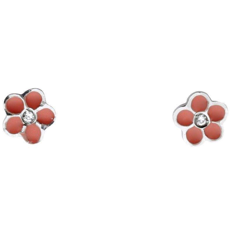 Schneider Basic Ohrringe - Weißgold - Blume mit rosa Email - KI55