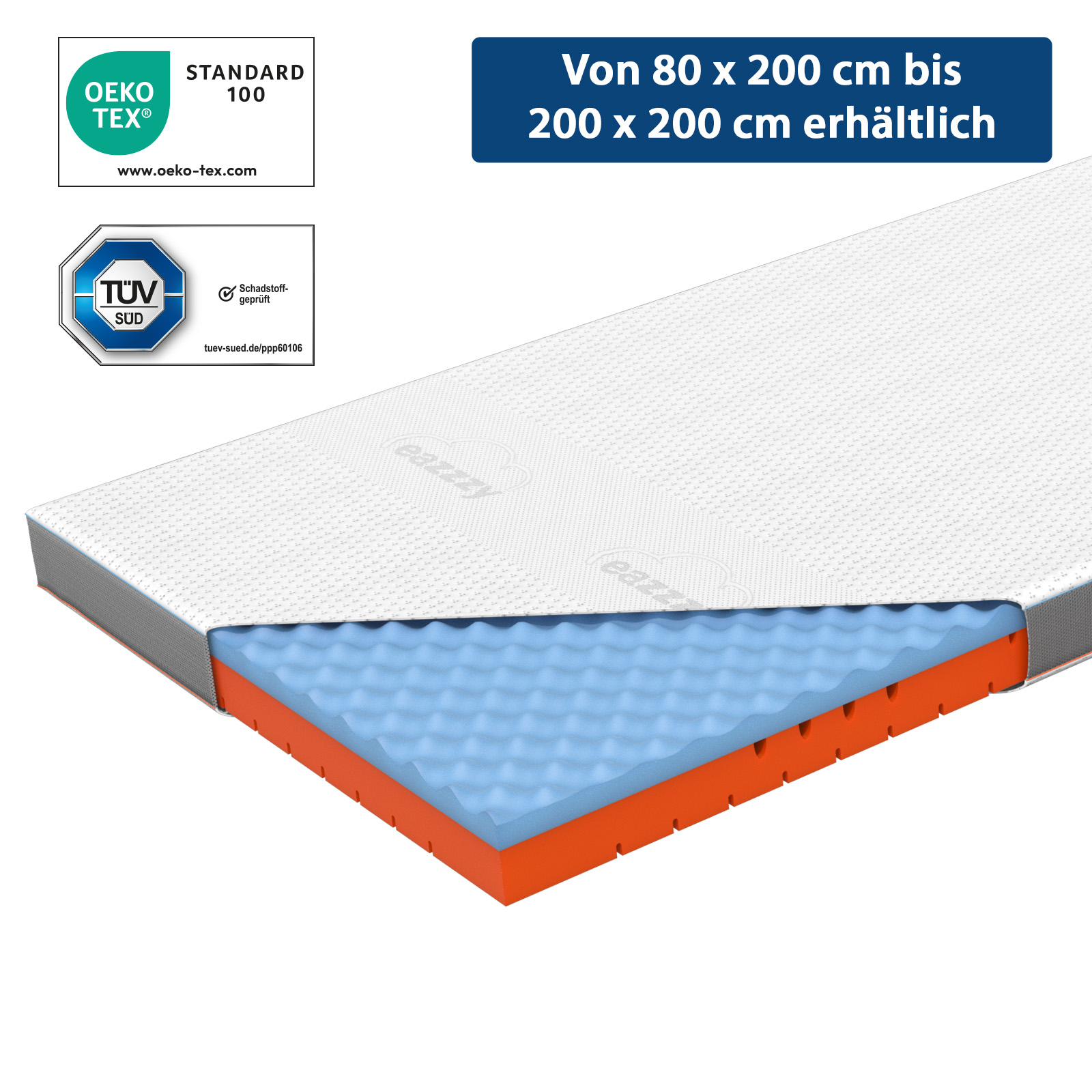 eazzzy Topper Premium Cube Advance | 80 x 200 x 9 cm