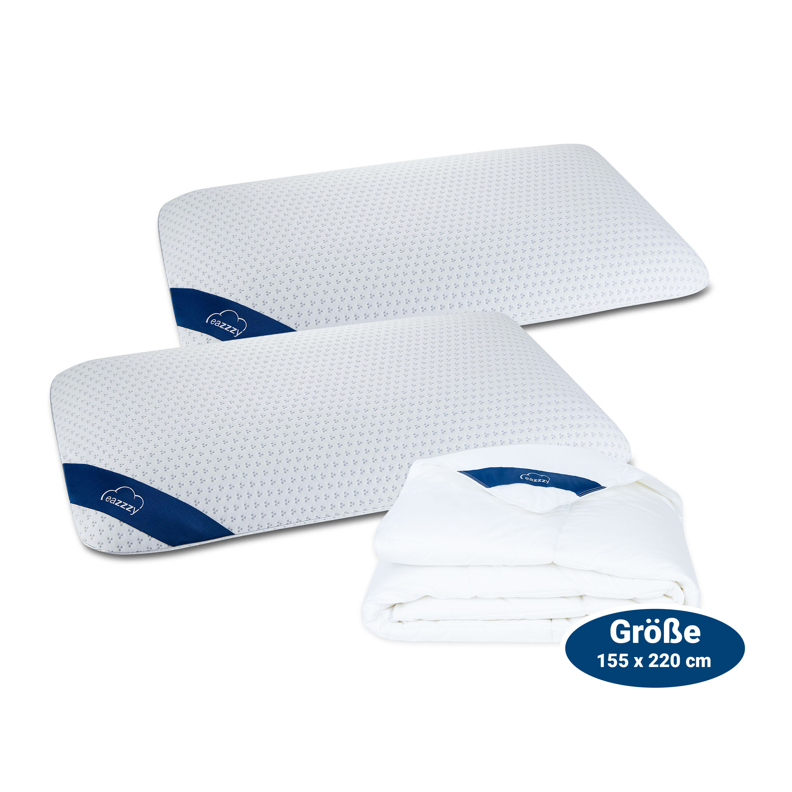 eazzzy Deluxe Nackenkissen/Schaumkissen 40x80x12 cm inkl. Bettdecke 155 x 220 cm (Doppel-Set)