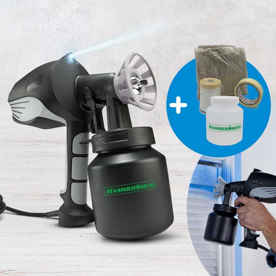 Hammersmith PaintBlast Farbsprühsystem Mega-Spar-Set mit 2 Farbbehältern & Maler Abdeck-Set