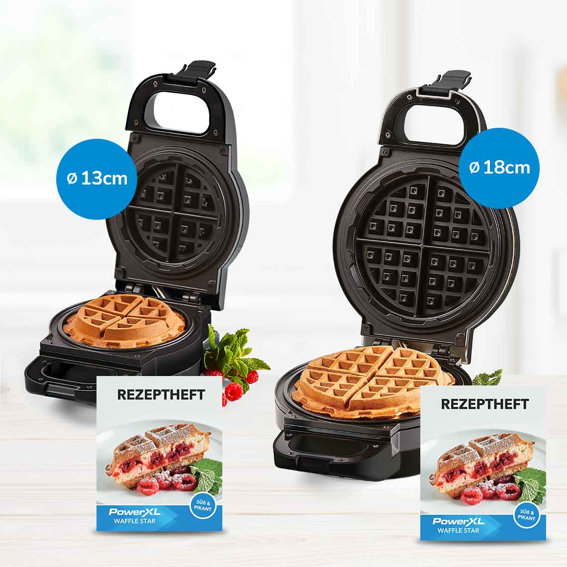 PowerXL Waffle Star Waffeleisen 13cm+18cm 2er Spar-Set inkl. Rezeptheft GRATIS