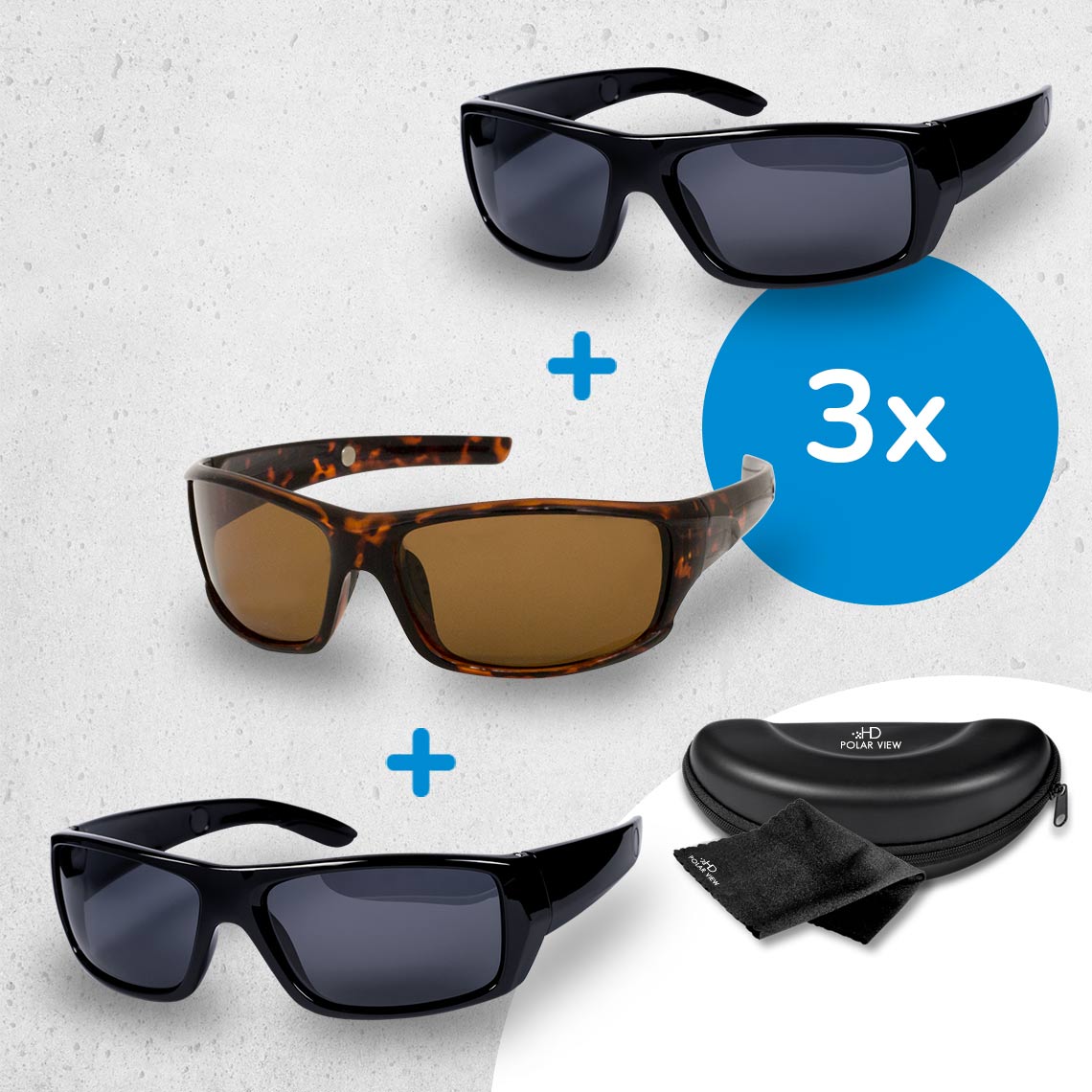 HD Polar View polarisierte Sonnenbrille 3 Stk. inkl. Zubehör GRATIS  / 2x schwarz + 1x Hornoptik