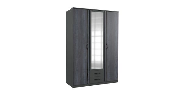 Drehtüren-Kleiderschrank Lupilo mit Spiegel und Schubladen H 199 cm