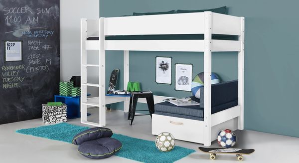 Midi-Hochbett Kids Town Buche teilmassiv mit Lattenrost