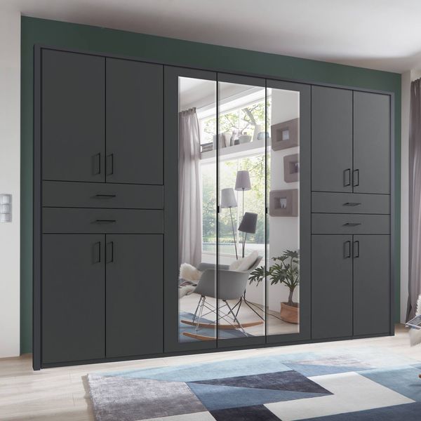 Drehtüren-Kleiderschrank Marnell mit Spiegel und Schubladen H 208 cm