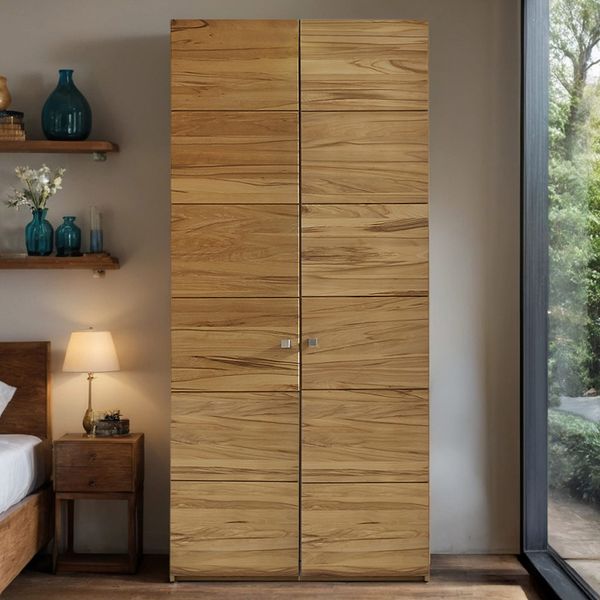 Drehtüren-Kleiderschrank Divari Kernbuche Massivholz mit Glasfront H 216 cm
