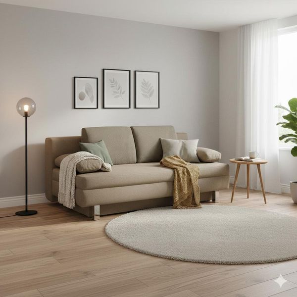 Schlafsofa Hill-Brook Webstoff mit Lattenrost und Bettkasten