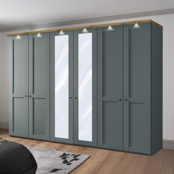 Drehtüren-Kleiderschrank Sapitwa mit Spiegel H 216cm