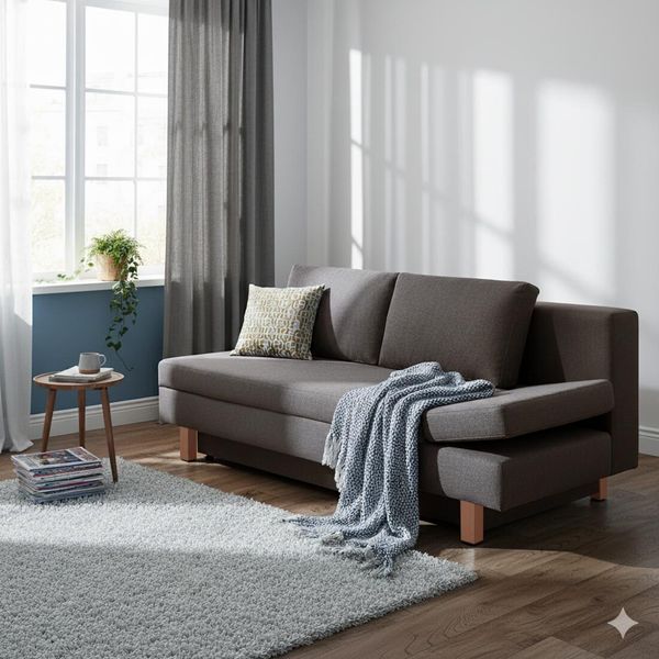 Schlafsofa Cave-Run Webstoff mit Lattenrost und Bettkasten Kopfteilverstellung rechts