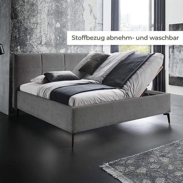 HOMELIV. Polsterbett Jackson Komfort Webstoff mit Bettkasten und Lattenrost