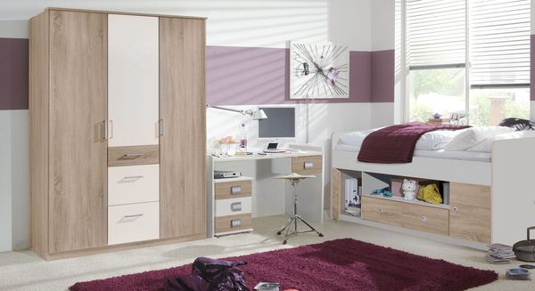 Drehtüren-Kleiderschrank Prea Eiche Dekor mit Schubladen H 199 cm