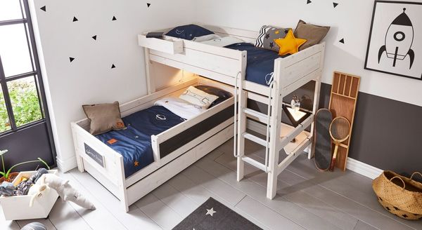 LIFETIME Eck-Etagenbett Original Kiefer Massivholz mit Lattenrost