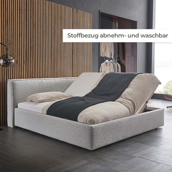 HOMELIV. Polsterbett Cordoba Webstoff mit Bettkasten und Lattenrost