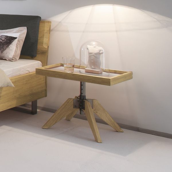 Bett-Beistelltisch Valletta Wildeiche Massivholz H 34-53cm