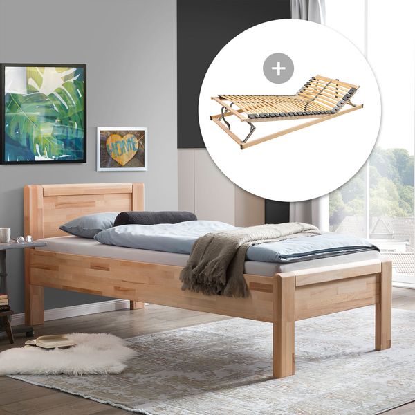 HOMELIV. Seniorenbett Ewen Komfort Kernbuche Massivholz