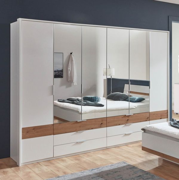 Drehtürenschrank Eluan mit Spiegel und Schubladen H 208 cm