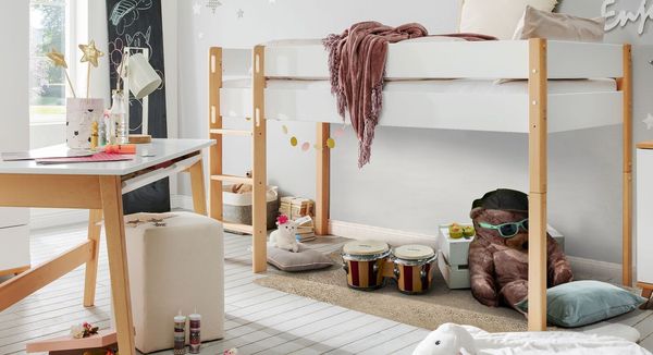 Mini-Hochbett Kids Nordic Buche teilmassiv mit Lattenrost
