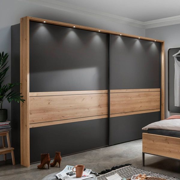 Schwebetüren-Kleiderschrank Marcelino Eiche Dekor H 217 cm