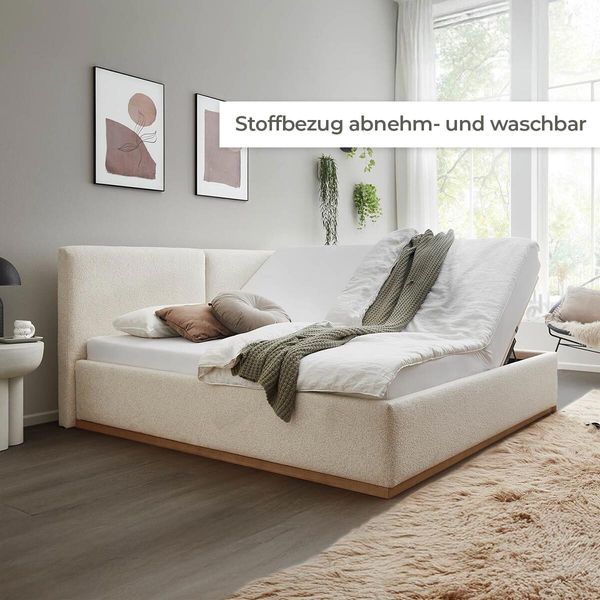 HOMELIV. Polsterbett Grenoble Webstoff mit Bettkasten und Lattenrost