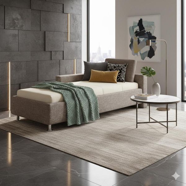 Polsterliege Graziano Webstoff mit Bettkasten Seitenteil rechts