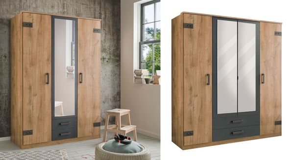 Drehtüren-Kleiderschrank Borlotto Eiche Dekor mit Schubladen H 199 cm