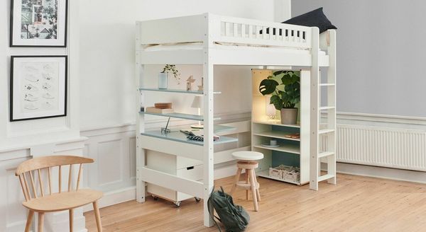 Maxi-Hochbett Kids Town Design Buche teilmassiv mit Lattenrost