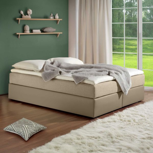 HOMELIV. Boxspringbett Sydney Kunstleder/Webstoff ohne Kopfteil
