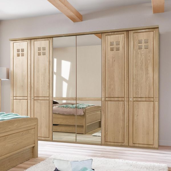 Drehtüren-Kleiderschrank Bloomfield Eiche teilmassiv mit Spiegel H 216 cm