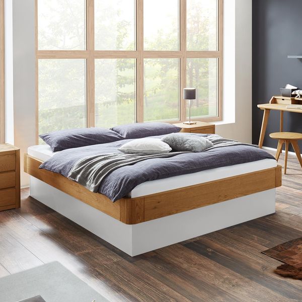 Bett Otavalo Komfort Eiche Massivholz ohne Kopfteil mit Bettkasten