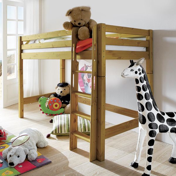 Midi-Hochbett Kids Paradise Kiefer Massivholz mit Lattenrost