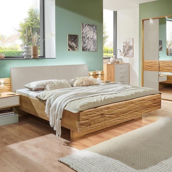 Bett Nerja Eiche teilmassiv Komfort mit Polsterkopfteil