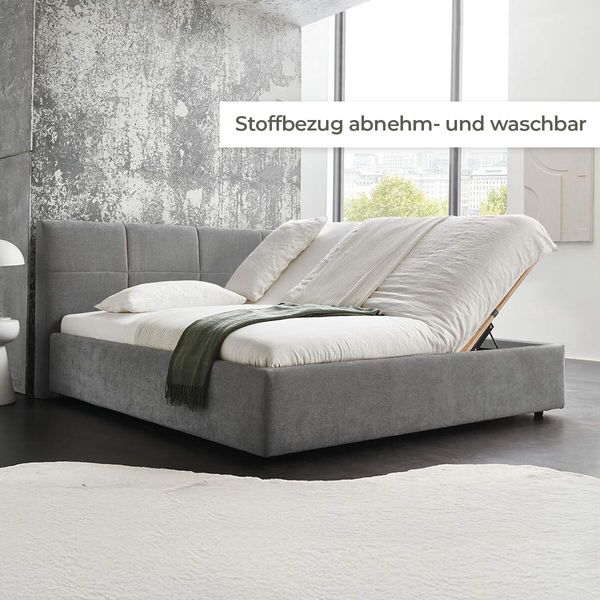 HOMELIV. Polsterbett Chester Webstoff mit Bettkasten und Lattenrost