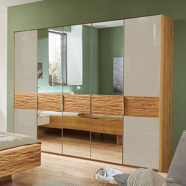 Drehtüren-Kleiderschrank Nerja Eiche teilmassiv mit Spiegel