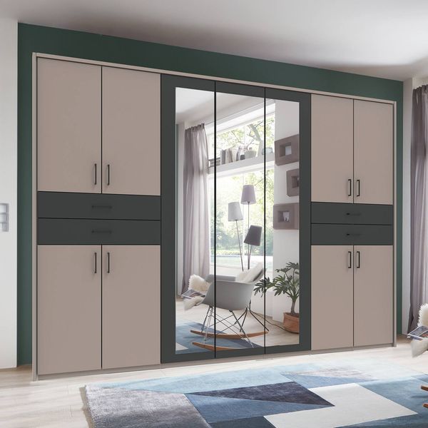 Drehtüren-Kleiderschrank Tredos mit Spiegel und Schubladen H 208 cm