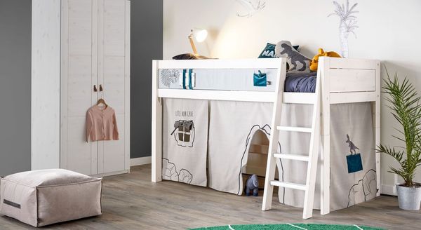 LIFETIME Midi-Hochbett Dino Kiefer Massivholz mit Lattenrost