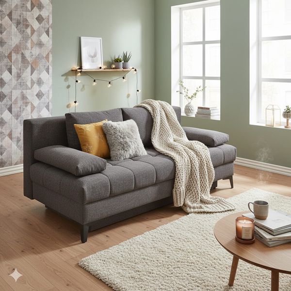 Schlafsofa Pasqua Velours mit Lattenrost und Bettkasten