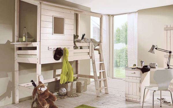 Abenteuer-Midi-Hochbett Kids Paradise Kiefer Massivholz mit Lattenrost