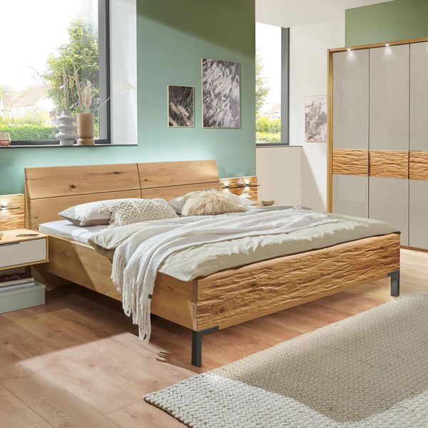 Bett Nerja Eiche teilmassiv Komfort mit Holzkopfteil