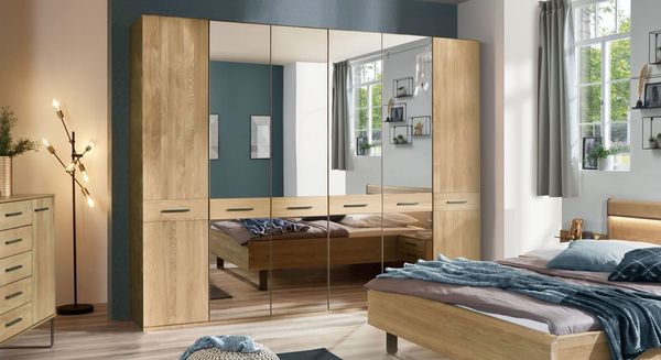 Drehtüren-Kleiderschrank Vitoria Eiche teilmassiv mit Spiegel