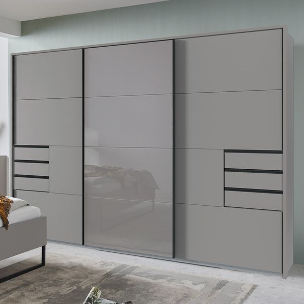 Schwebetürenschrank Leif mit Glasfront und Schubladen H 208 cm