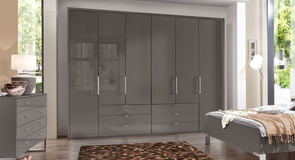 Falttüren-Kleiderschrank Harrow mit Glasfront und Schubladen