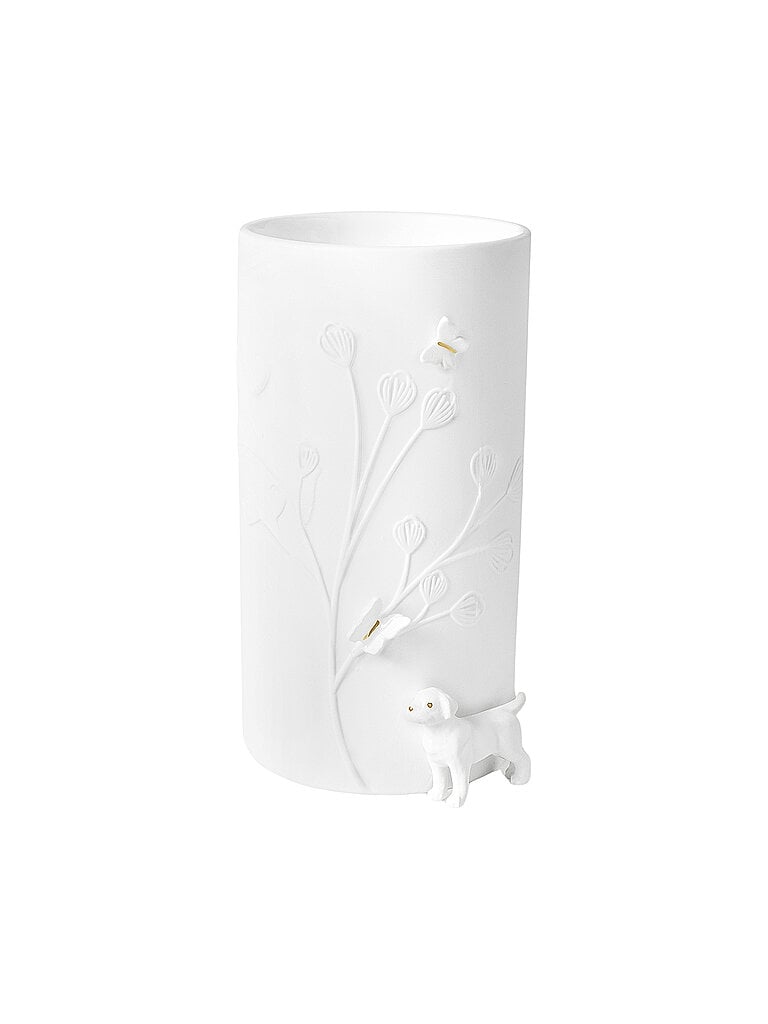 RAEDER Vase 9x17cm HUND STEHEND Weiss weiss